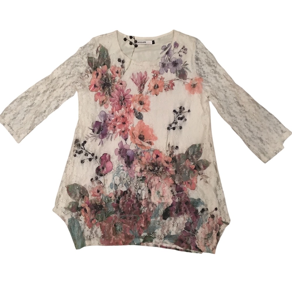 Origami Floral Lace Tunic Top Long Sleeve Women's